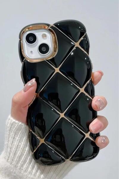 3GEN CASE İphone 15 Uyumlu Kabarta 3D Baklava Desenli Yaldız Çizgi Detaylı Di...
