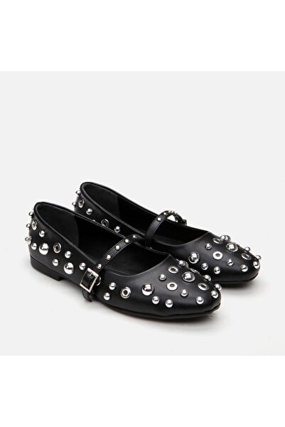 Yaya by Hotiç Mary Jane Černé dámské kamenné baleríny