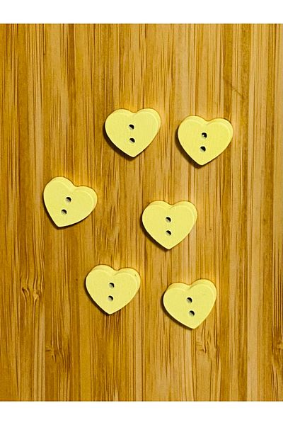 Kartopu Heart Shaped Painting Wooden Button 13 X 14mm. Pack of 6. Yellow.