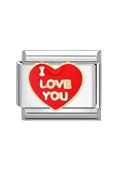 YOUES JEWELRY 9mm Stainless Steel Unisex Charm - Red,'I Love You' Design
