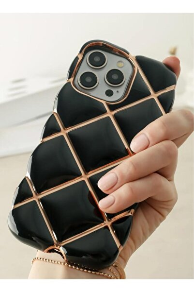 3GEN CASE İphone 14 Pro Max Uyumlu Kabarta 3D Baklava Desenli Yaldız Çizgi De...