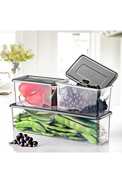 Espas Home Refrigerator - Deep Freezer and Storage Container Usable in Microwave - Set of 3
