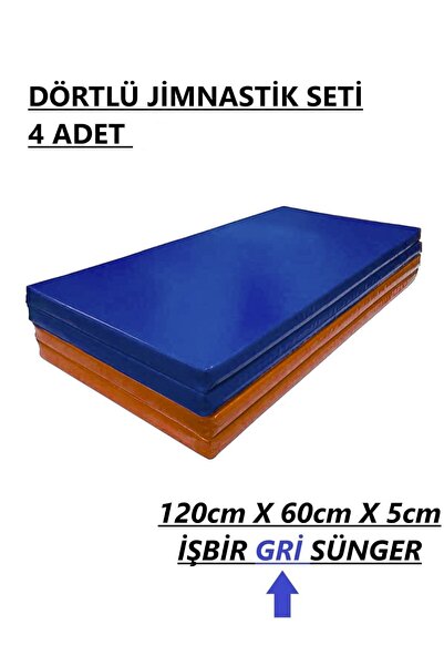 gürteks Mavi Turuncu Dörtlü Set 60x120x5 cm Çocuk Jimnastik Minderi PVC