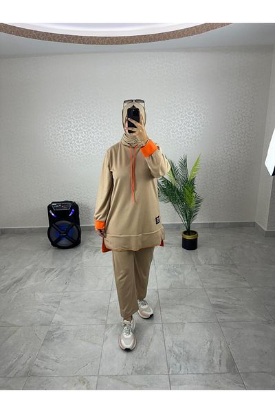 WAPP Γυναικεία Hijab Cream Μισό ζιβάγκο με δύο κλωστές Raised Casual Sports Σετ δύο τεμαχίων