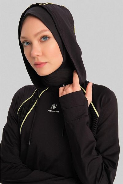 Armine Black Mobile Tunic - Hooded, Finger and Cord Detail, 23K4735