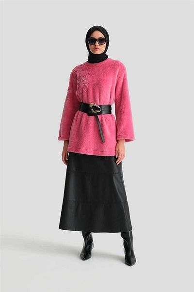 Armine Pink Embroidery Detailed Plush Tunic - 24K4304