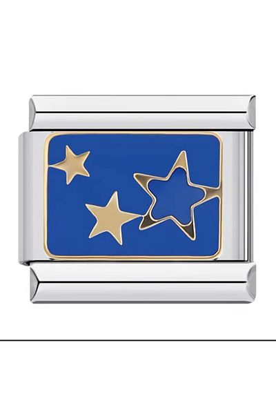 YOUES JEWELRY 9mm Stainless Steel Charm - Italian, Star Pattern Blue Attachment Link