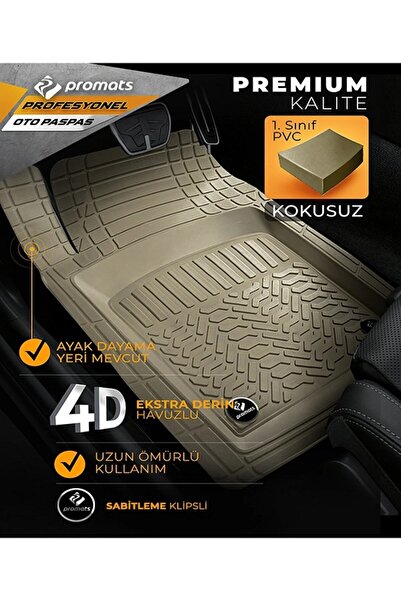PROMATS Toyota Coralla 2018 Sonrası Paspas Profesyonel 4d (bej)
