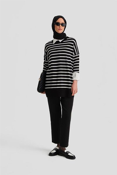 Armine Black Striped Knitwear Tunic - 24Kd2007 Model