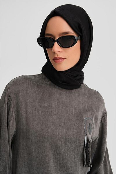 Armine Anthracite Colored Silvery Floral Print Kupra Tunic - 24K4303
