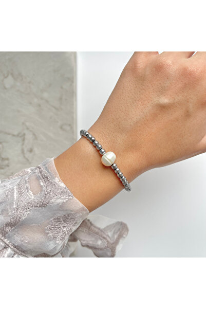 ORFE JEWELRY Doğal Hematit Taşlı ve Gerçek İnci bileklik