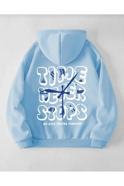 KOZİA OUTDOORS Time Printed Overize Unisex Hooded Swetshirt