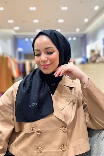 Armine Lia Cotton Jacquard Shawl - Drop Pattern - Ats2Lia-2301 - Black
