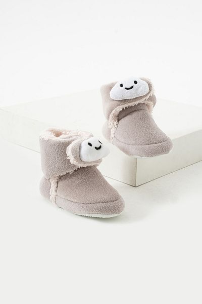 yummy kids Baby Velvet Velcro Comfortable Anti-Slip Sole Brown Booties