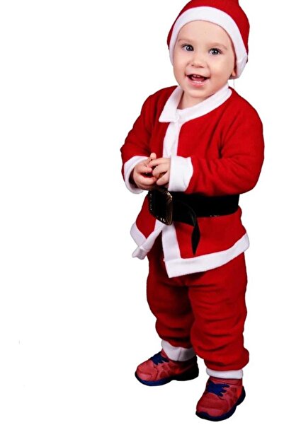 PEMBECİN Pembecin  Unisex Kırmızı Bebek Noel Baba Şapkalı Yılbaşı Takımı
