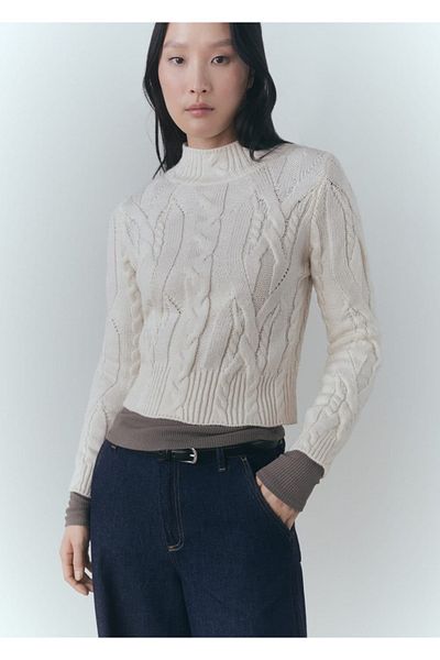 MANGO Woman Perkins collar knitted patterned sweater