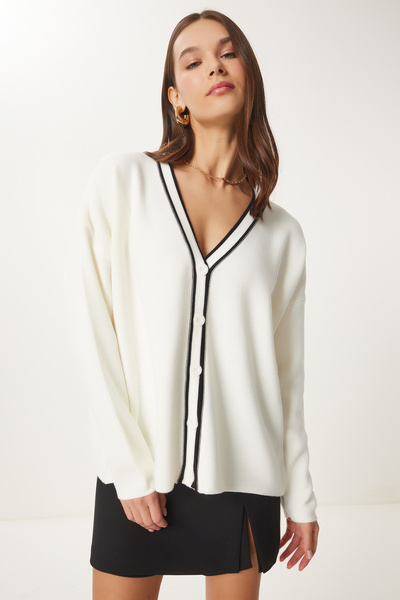 Lovelyİstanbul Ecru Knitwear Cardigan - Stripe Detail, Lpf0089