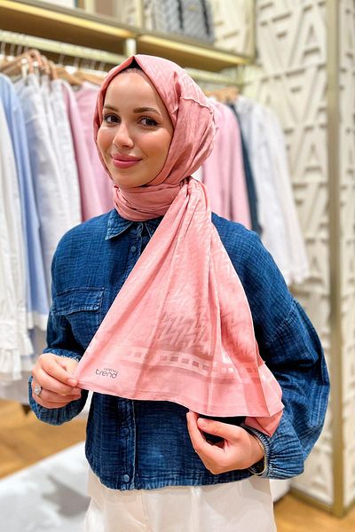 Armine Zigzag Pattern, Cotton Jacquard Shawl - Dia7-4823 - Pink