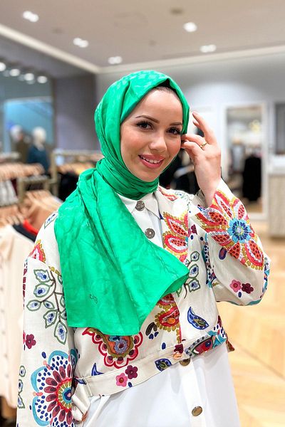 Armine Πράσινο σάλι Lia Cotton Jacquard - Μοτίβο πλακιδίων Ats1lıa-2363