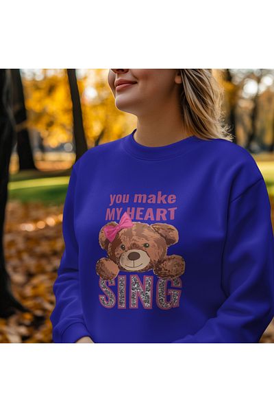 SUNFREE SWEATSHIRT OVERSIZE DIN BUMBAC IMPRIMAT TEDDY GIRL