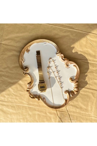 Hommark Dantel kabartmalı gold eskitmeli vintage takı tabağı beton 20x16 altı...