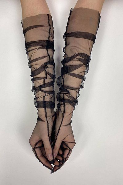 Hobigram 10Pcs Black Long Bridal Gloves Tulle Gloves Party Gloves Party Accessory – Party Gloves – Par