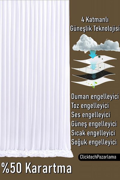 Madame Dower 4-Tier Insulated White Sunshade Curtain - Anti-Dust, Warm, Cold and Sound Insulation - Does Not Want Ironing