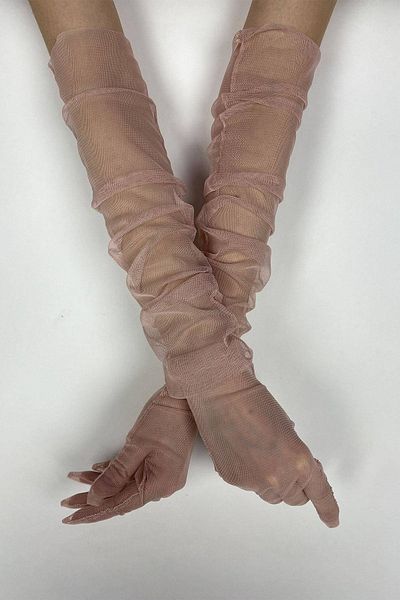 Hobigram 10 Pieces Powder Long Bridal Gloves Tulle Gloves Party Gloves Party Accessory – Party Gloves – Par