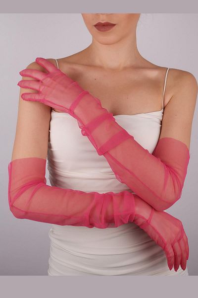 Hobigram Fuchsia Long Stylish Tulle Gloves Wedding Wedding Party Costume Gloves – Party Gloves, Stylish Design – Party