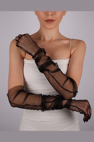 Hobigram Black Long Stylish Tulle Gloves Wedding Wedding Party Costume Gloves – Party Gloves, Stylish Design – Party