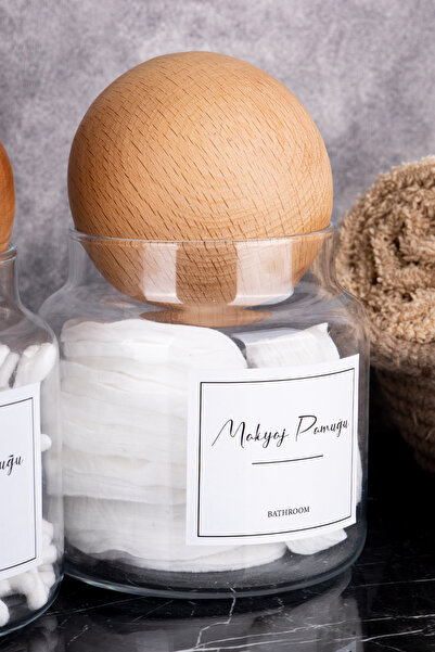 DNS HOME Set de 2 capac din lemn pentru bumbac pentru urechi și bumbac pentru machiaj, set organizat de containere de depozitare, set de borcane de sticlă