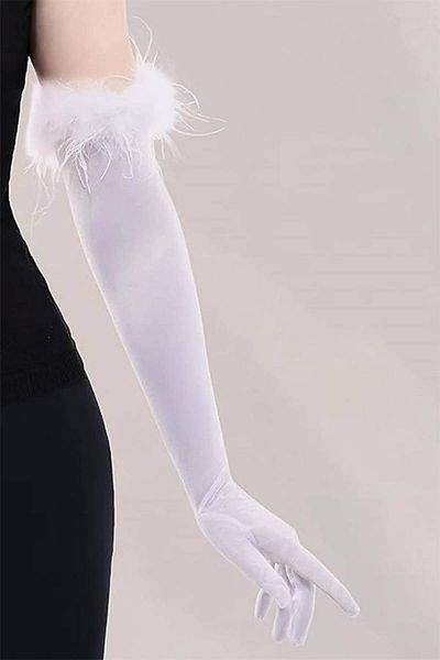 Hobigram Off White Feathered Satin Bridal Gloves Prom Gloves Party Gloves – Party Gloves, Stylish Design –