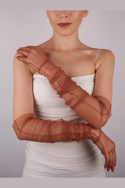 Hobigram Copper Color Long Stylish Tulle Gloves Wedding Wedding Party Costume Gloves – Party Gloves, Stylish Design –