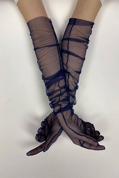 Hobigram 10 Pieces Navy Blue Long Bridal Gloves Tulle Gloves Party Gloves Party Accessory – Party Gloves –