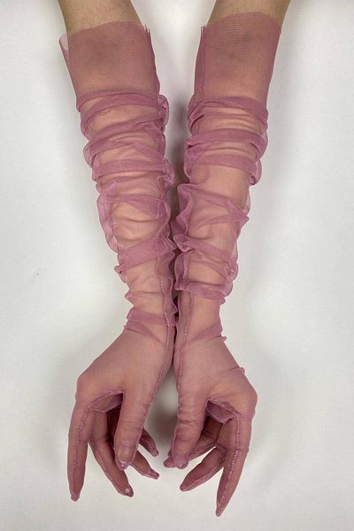 Hobigram 10Pcs Dusty Rose Long Bridal Gloves Tulle Gloves Party Gloves Party Accessory – Party Gloves
