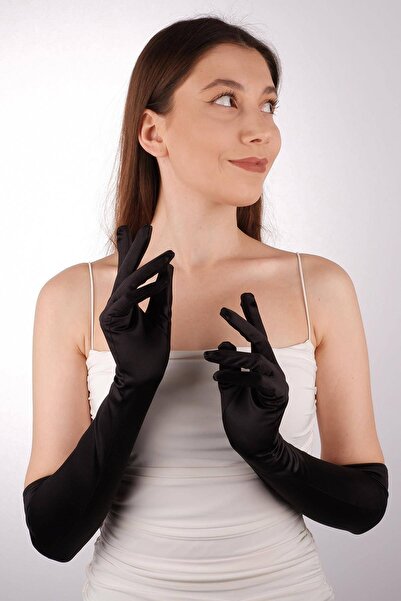 Hobigram Μαύρα σατέν μακριά νυφικά γάντια 56 εκ. Γάντια χορού οπέρας – γάντια πάρτι, κομψό σχέδιο – γάντια πάρτι