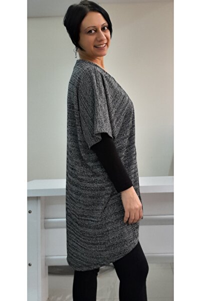 Mertcan Butik Gray Glitter Bat Sleeve Loose Knitwear Vest