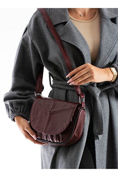 NahitaTyana Geantă de umăr și geantă de cruce pentru femei din piele naturală - roșu claret