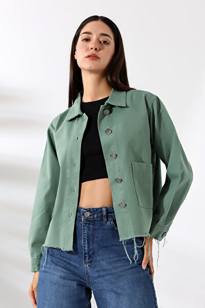 Union and Joy %100 Pamuk Gabardin Kısa Mint Kadın Kot Ceket