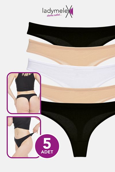 LadyMelex 5-Pack Black and White Cotton Thong - Classic Thong, Casual Underwear