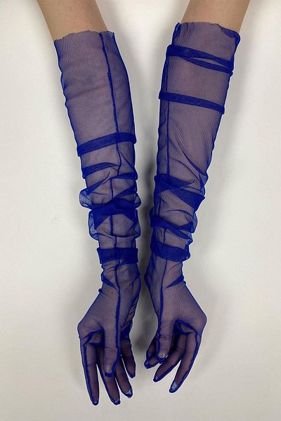 Hobigram Tulle Gloves Party Wedding Wedding Costume Gloves Saks Blue Stylish Gloves – Party Gloves, Stylish Design –