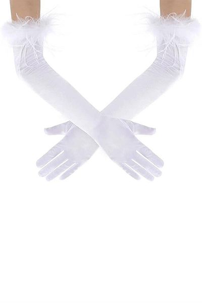 Hobigram Off White Feathered Satin Bridal Gloves Prom Gloves Party Gloves – Party Gloves, Stylish Design –