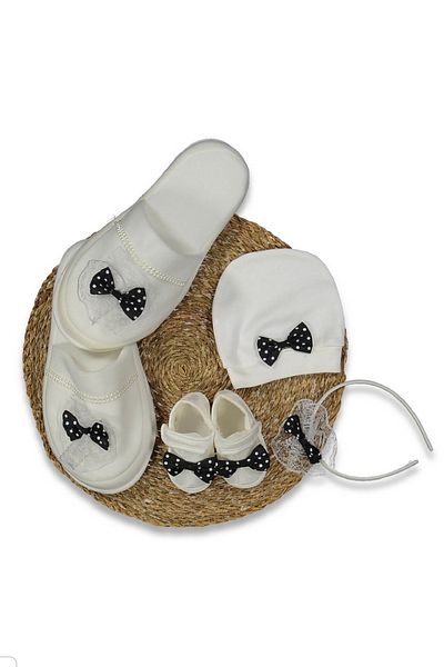 Cherub Baby Mother Baby 4 Piece Crown Bandana Shoes Maternity Set with Slippers (Black)