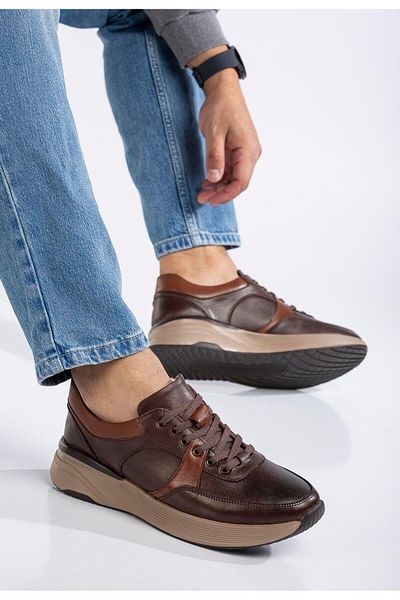 Dilimler Ayakkabı Ανδρικά παπούτσια casual από γνήσιο δέρμα ορθοπεδικά - Καφέ χοντρή σόλα