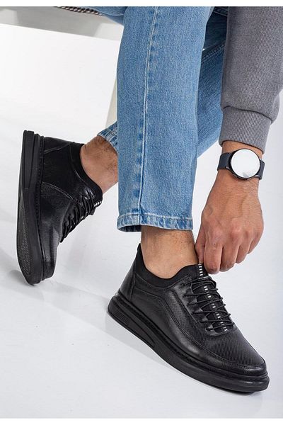 Dilimler Ayakkabı Genuine Leather Orthopedic Men's Casual Shoes Black Stretch Elastic Lace-Up