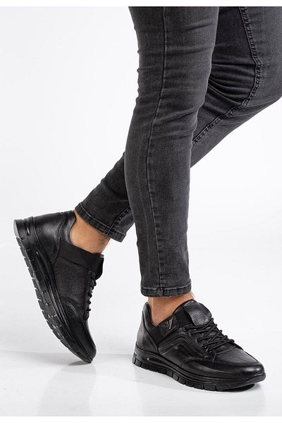 Dilimler Ayakkabı Ανδρικά παπούτσια casual από γνήσιο δέρμα Μαύρη ελαστική θερμική σόλα με κορδόνια