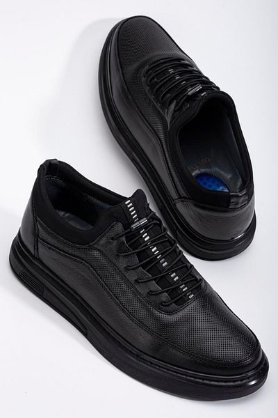 Dilimler Ayakkabı Genuine Leather Orthopedic Men's Casual Shoes Black Stretch Elastic Lace-Up