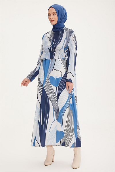 Armine Rochie cu model albastru cu talie reglabila - 22k9519
