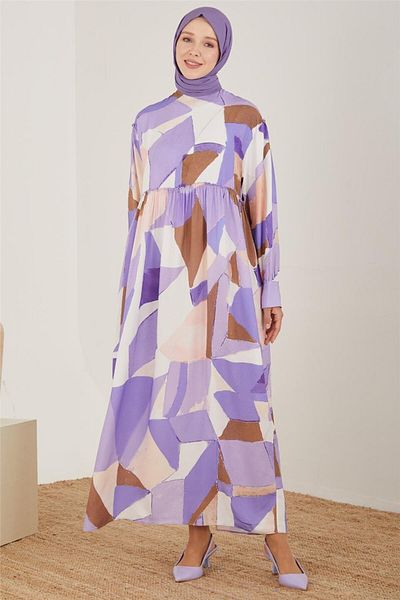 Armine Lavanda 23Y9648 - Rochie cu imprimeu geometric natural