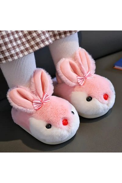 GlassySKY Candy Rabbit Παιδικές Παντόφλες Σπιτιού με Κορδέλα, Άνετη Αντιολισθητική Μαλακή Σόλα Νηπιαγωγείο Νηπιαγωγείο Σχολείο Εσωτερικό Χειμώνα